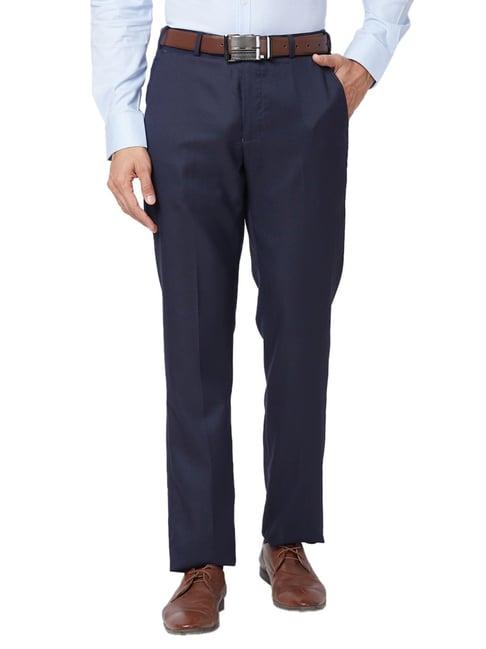 park avenue blue classic fit texture trousers