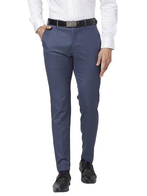 park avenue blue classic fit texture trousers