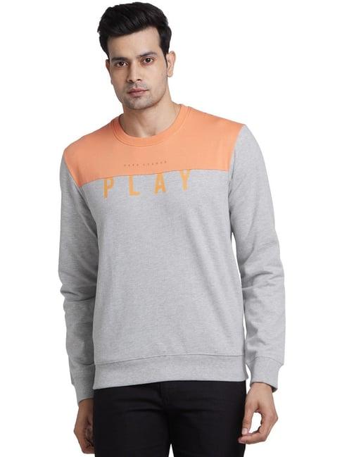 park avenue blue cotton slim fit colour block sweatshirt