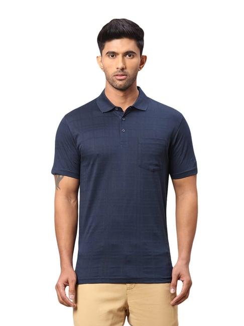 park avenue blue cotton slim fit self pattern polo t-shirts