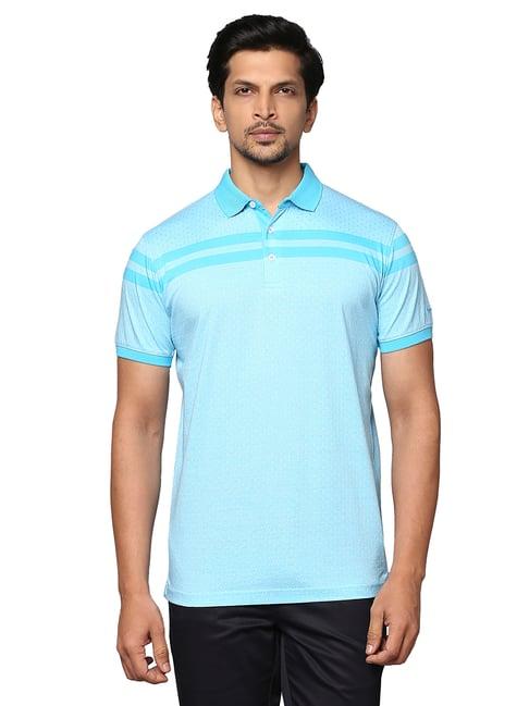 park avenue blue cotton slim fit striped polo t-shirts