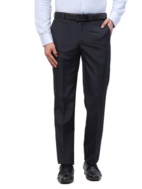 park avenue blue regular fit checks trousers