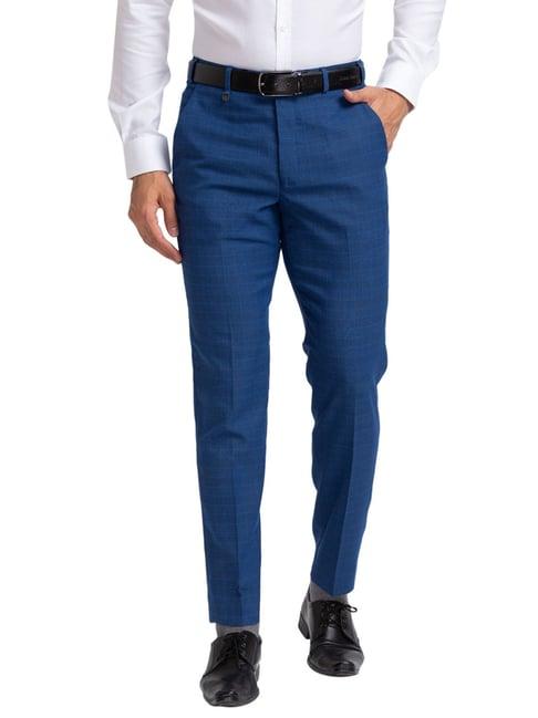 park avenue blue regular fit checks trousers