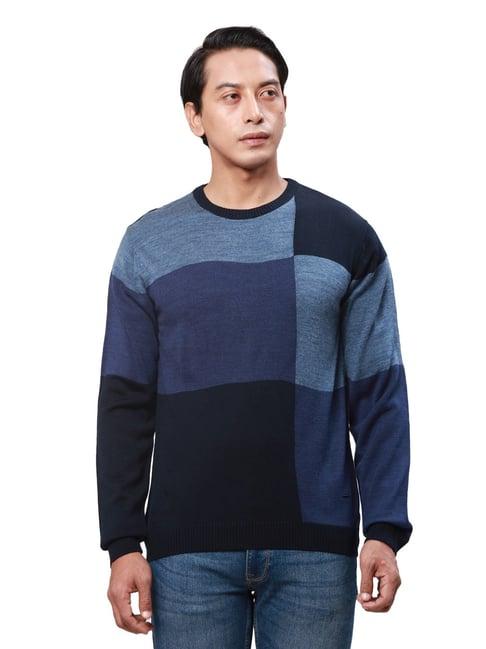 park avenue blue regular fit colour block sweater