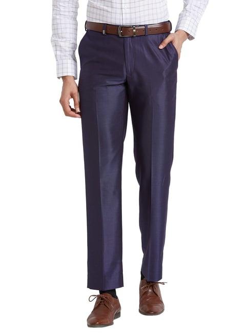 park avenue blue regular fit printed trousers