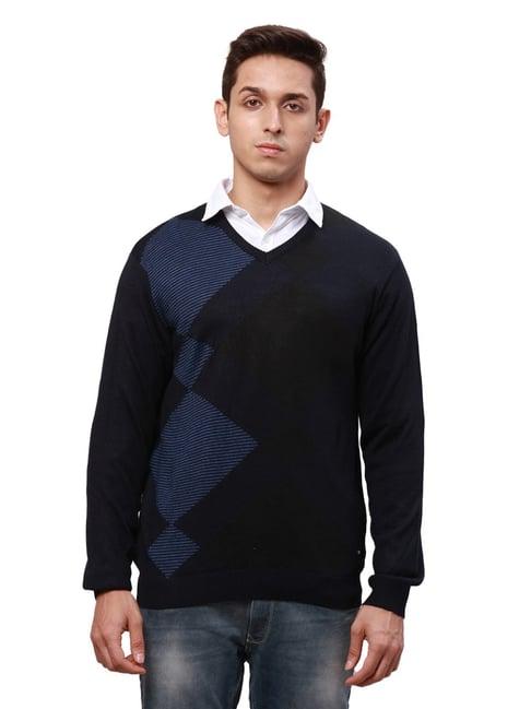 park avenue blue regular fit self pattern sweater