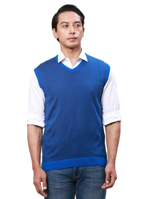 park avenue blue regular fit self pattern sweater