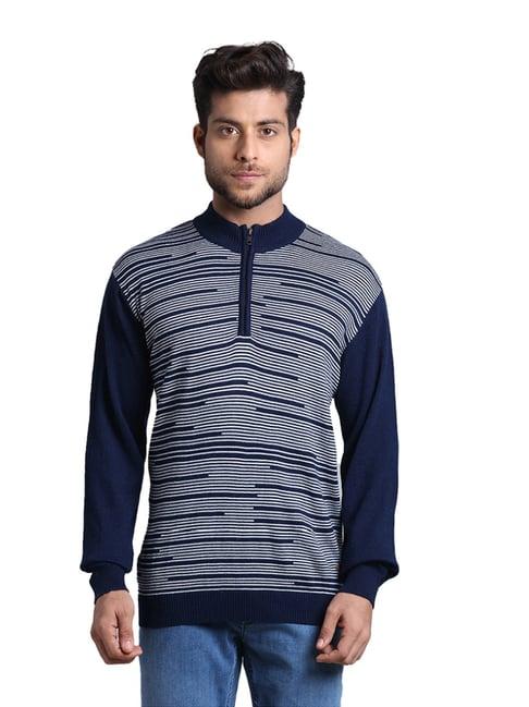 park avenue blue regular fit striped sweater
