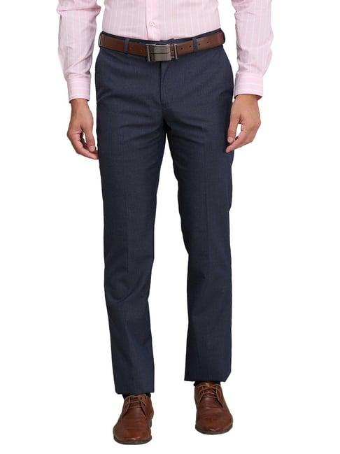 park avenue blue regular fit texture trousers