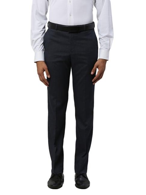 park avenue blue regular fit texture trousers