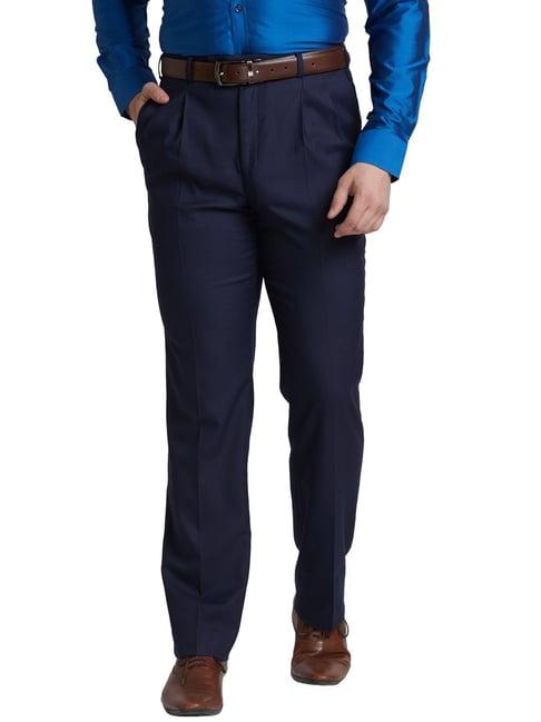 park avenue blue regular fit texture trousers