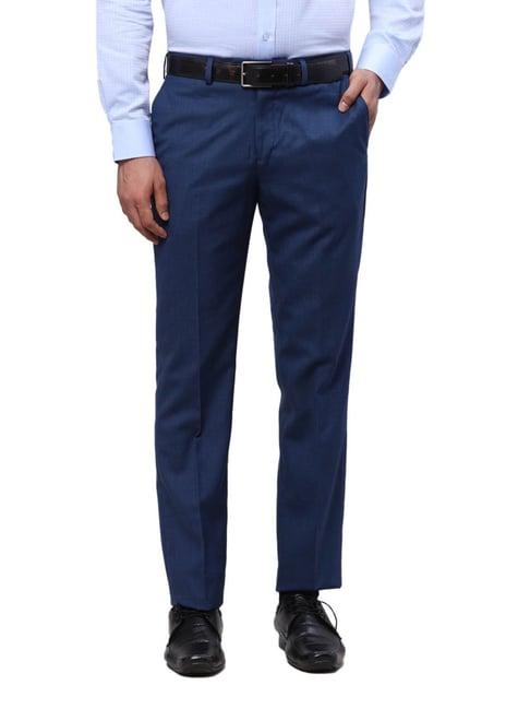 park avenue blue regular fit texture trousers