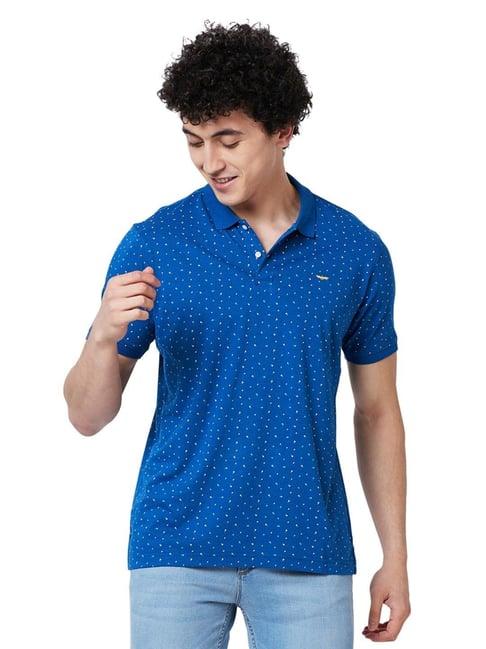 park avenue blue slim fit printed polo t-shirt