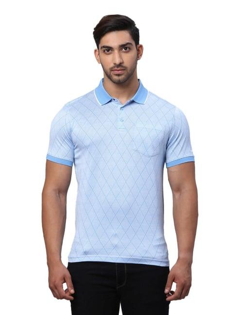 park avenue blue slim fit texture polo t-shirt