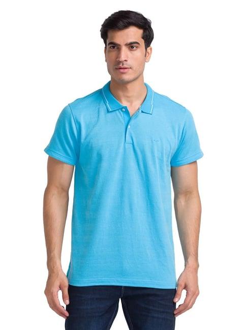 park avenue blue slim fit texture polo t-shirt