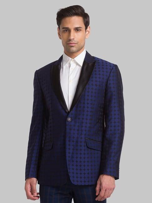 park avenue blue super slim fit printed two piece suit