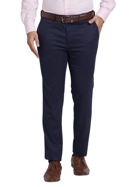 park avenue blue super slim fit texture trousers