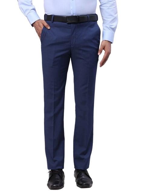 park avenue blue super slim fit texture trousers