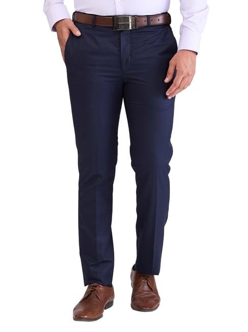 park avenue blue super slim fit texture trousers