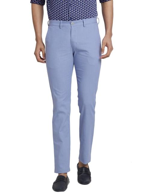 park avenue blue super slim fit texture trousers