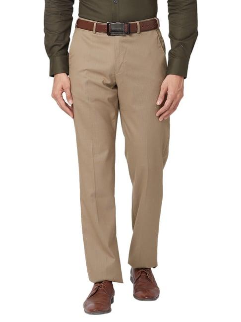 park avenue brown classic fit texture trousers