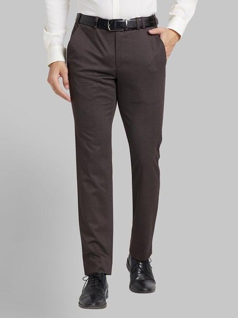 park avenue brown regular fit printed trousers