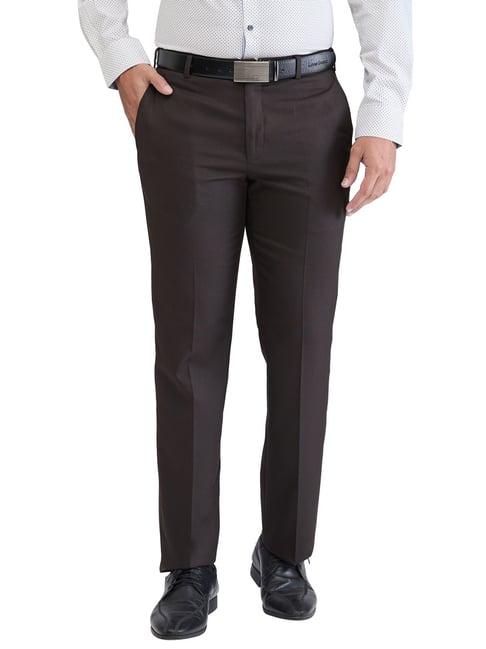 park avenue brown regular fit texture trousers