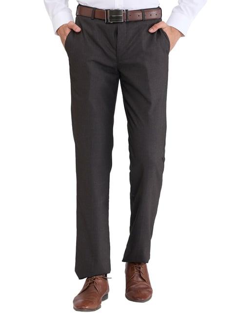 park avenue brown regular fit texture trousers