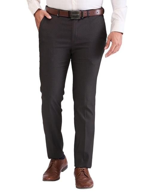 park avenue brown super slim fit texture trousers