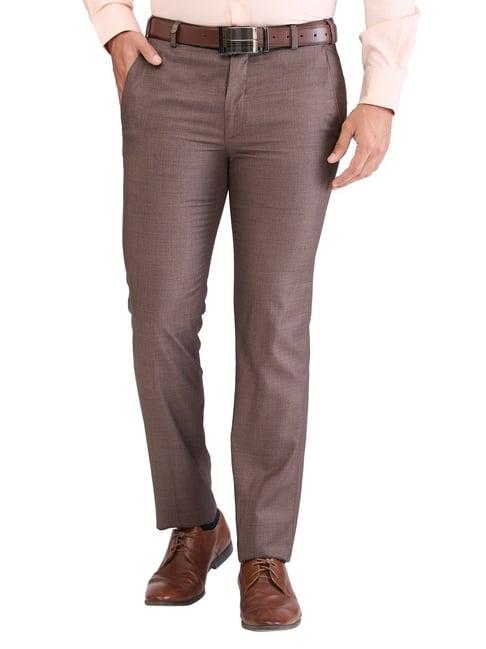 park avenue brown super slim fit texture trousers