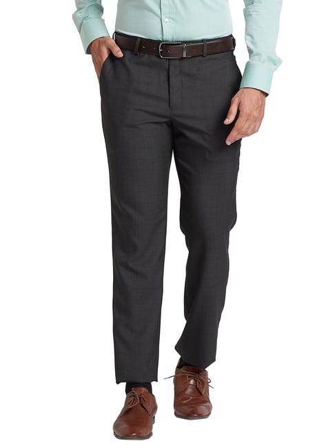 park avenue charcoal regular fit check flat front trousers