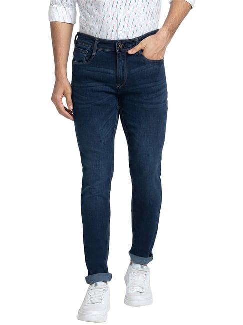 park avenue dark blue regular fit lightly washed jeans