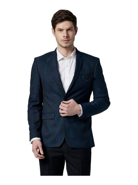 park avenue dark blue self design notched lapel blazer