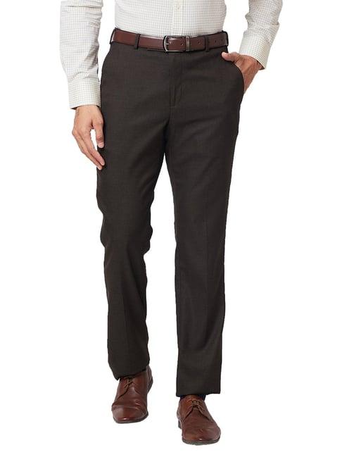 park avenue dark brown regular fit flat front trousers