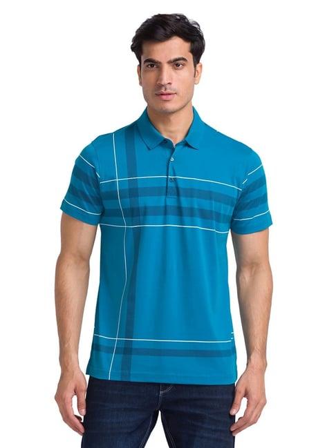 park avenue green cotton slim fit printed polo t-shirt