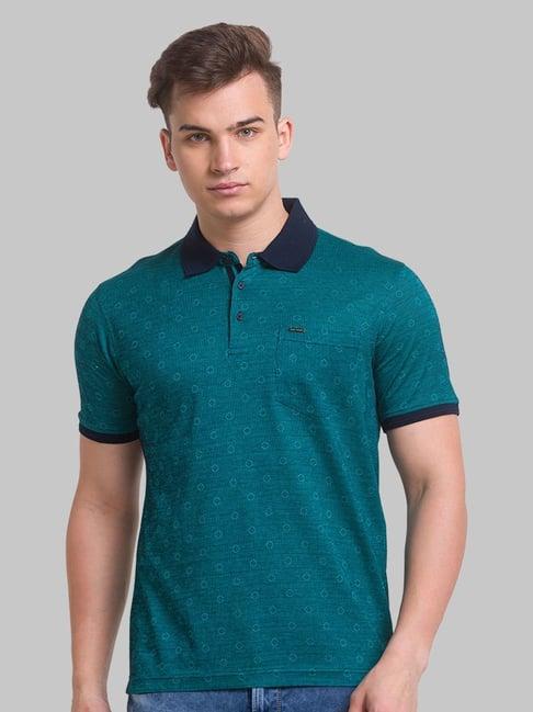 park avenue green cotton slim fit printed polo t-shirt