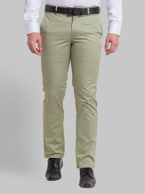 park avenue green cotton super slim fit trousers