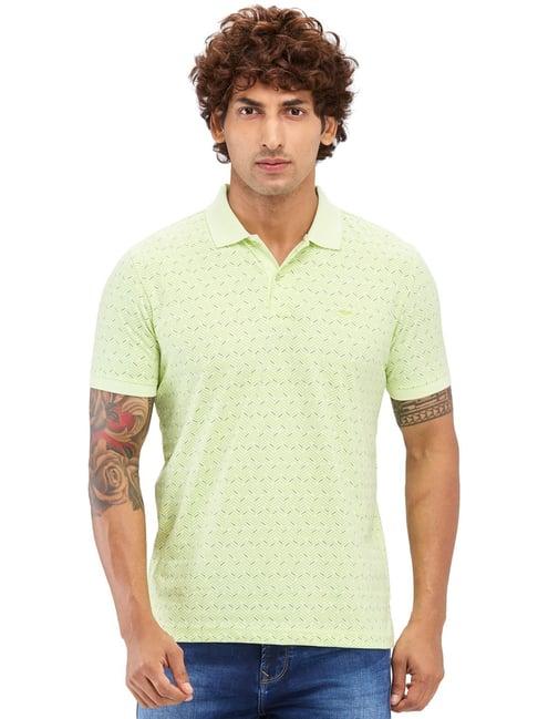 park avenue green slim fit printed polo t-shirt