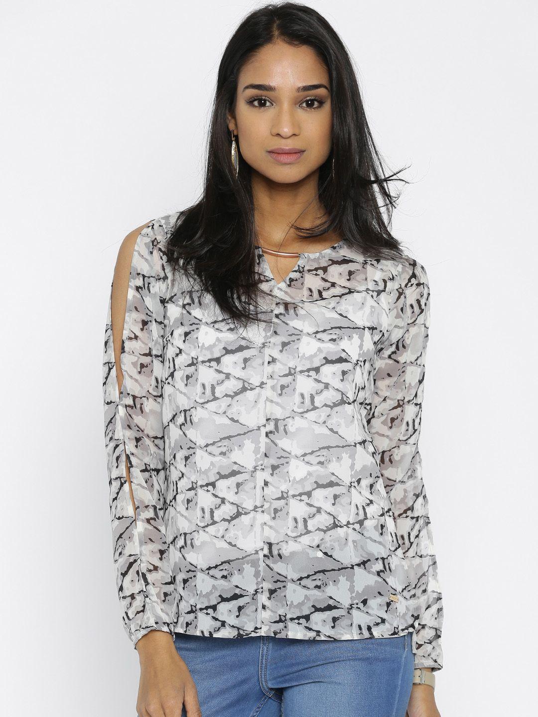 park avenue grey & off-white printed top