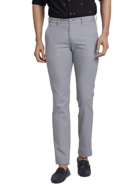 park avenue grey cotton super slim fit texture trousers