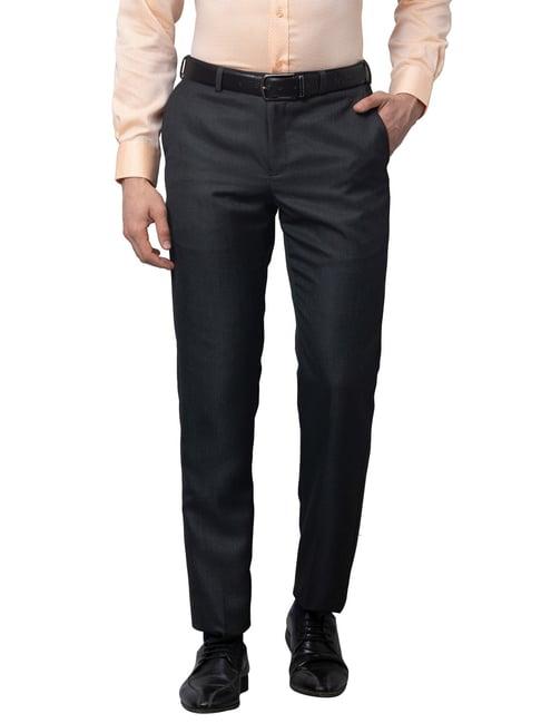 park avenue grey melange smart fit texture trousers