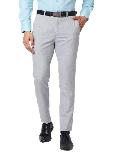 park avenue grey melange super slim fit flat front trousers