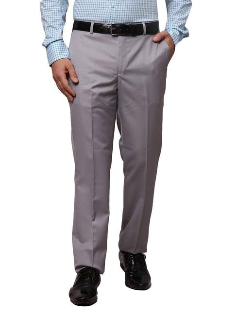 park avenue grey regular fit flat front trousers