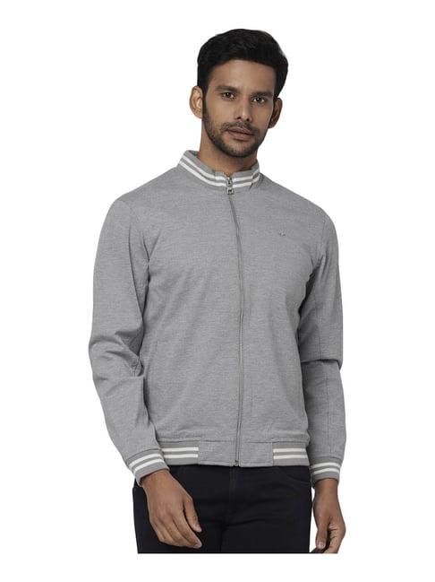 park avenue grey regular fit self pattern jacket