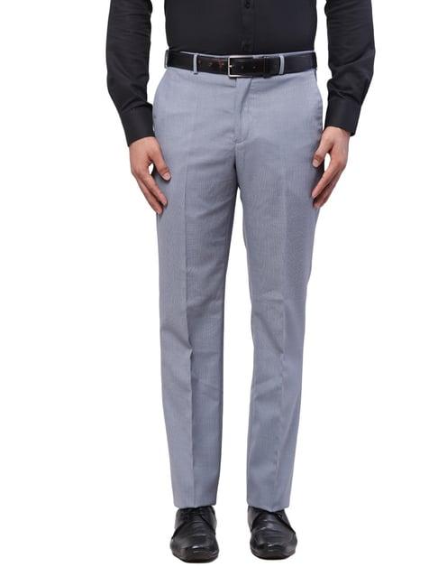 park avenue grey regular fit texture trousers