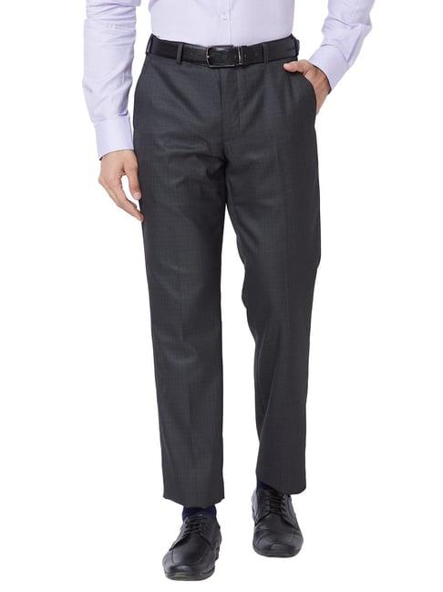 park avenue grey regular fit texture trousers