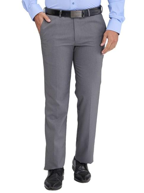 park avenue grey regular fit texture trousers