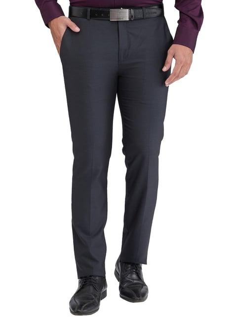 park avenue grey slim fit texture trousers