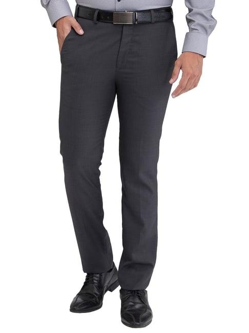 park avenue grey super slim fit texture trousers