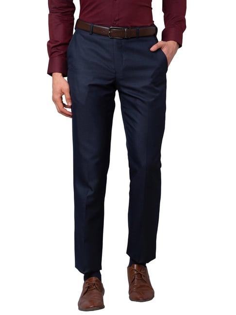 park avenue ink blue smart fit texture trousers